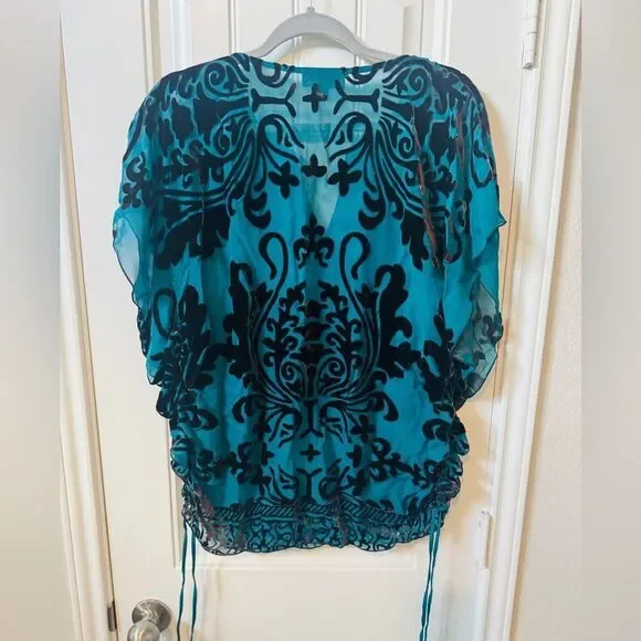 Hale Bob Blue Dolman Sleeve Graphic Blouse - Picture 5 of 8